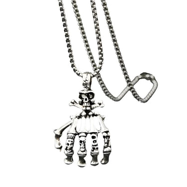 Sterling Silver Skeleton Hand Bone Pendant Necklace